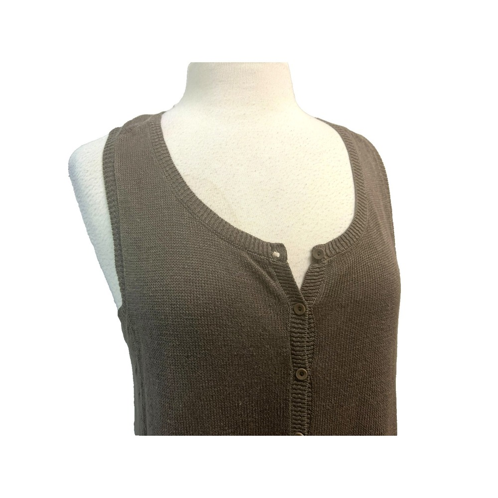 Eileen Fisher Tunic Length Vest Taupe Fine Knit  A-Line Button Front SZ M - Picture 4 of 10